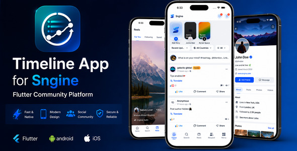 Mobile Flutter Social Timeline Applications - For Sngine Social PHP Script