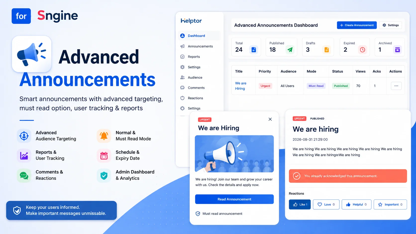 Advanced Announcements Sngine Plugin