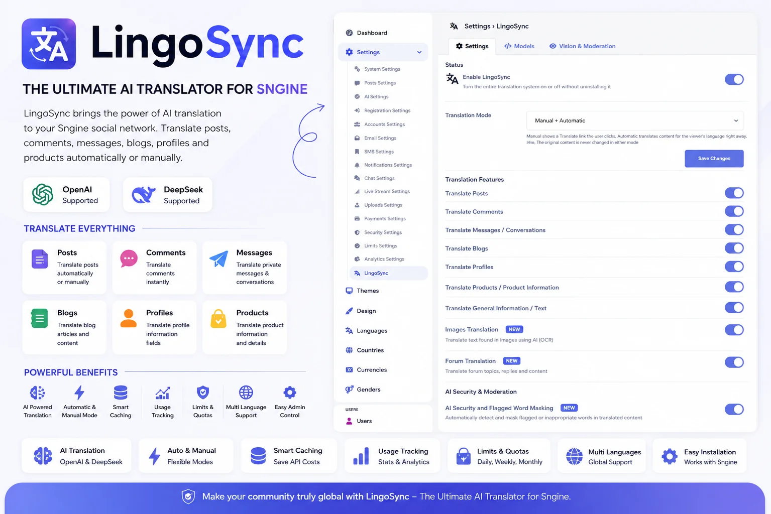 LingoSync — The Ultimate AI Translator for Sngine + VisionAI