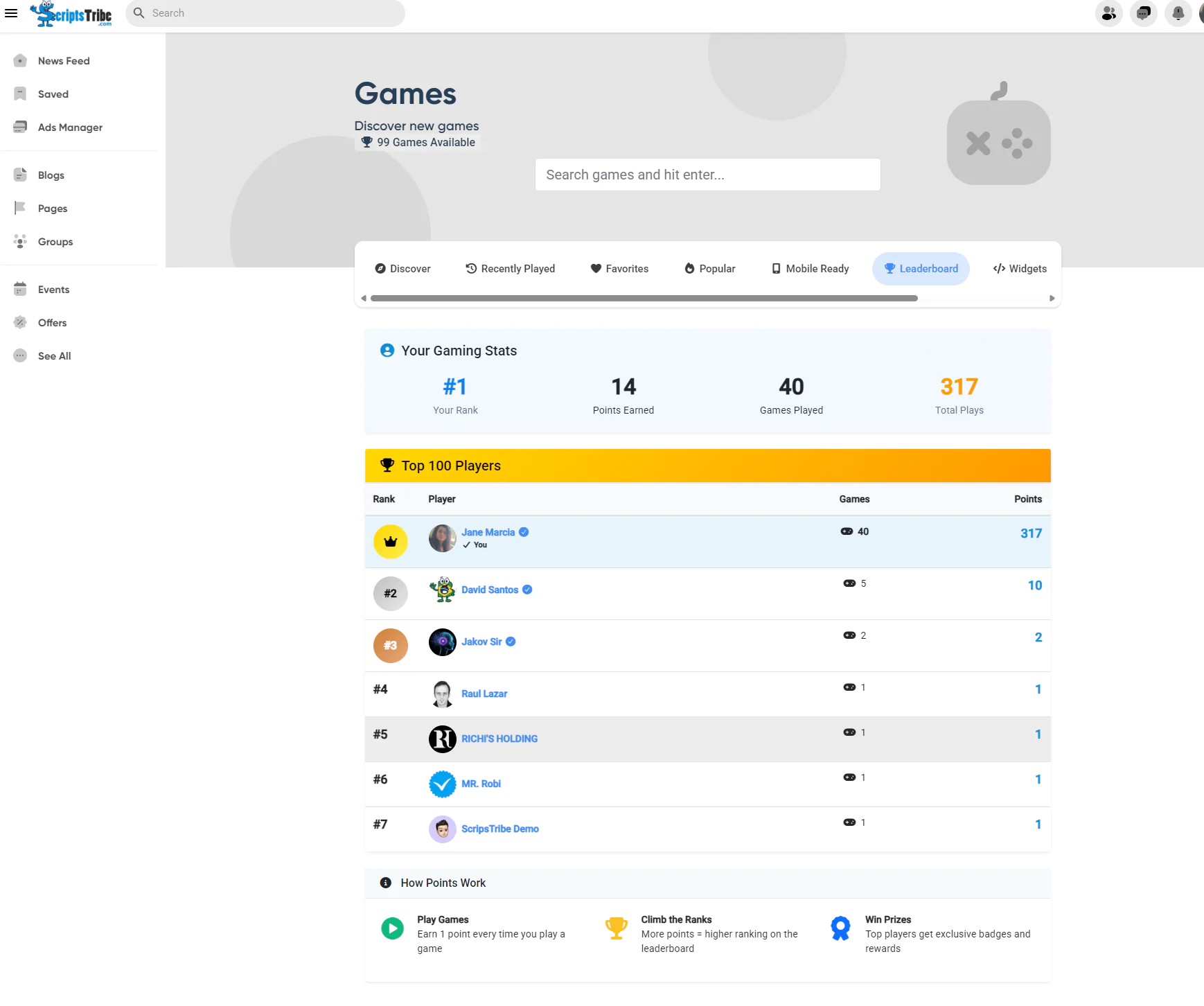 Affiliated Games for Sngine