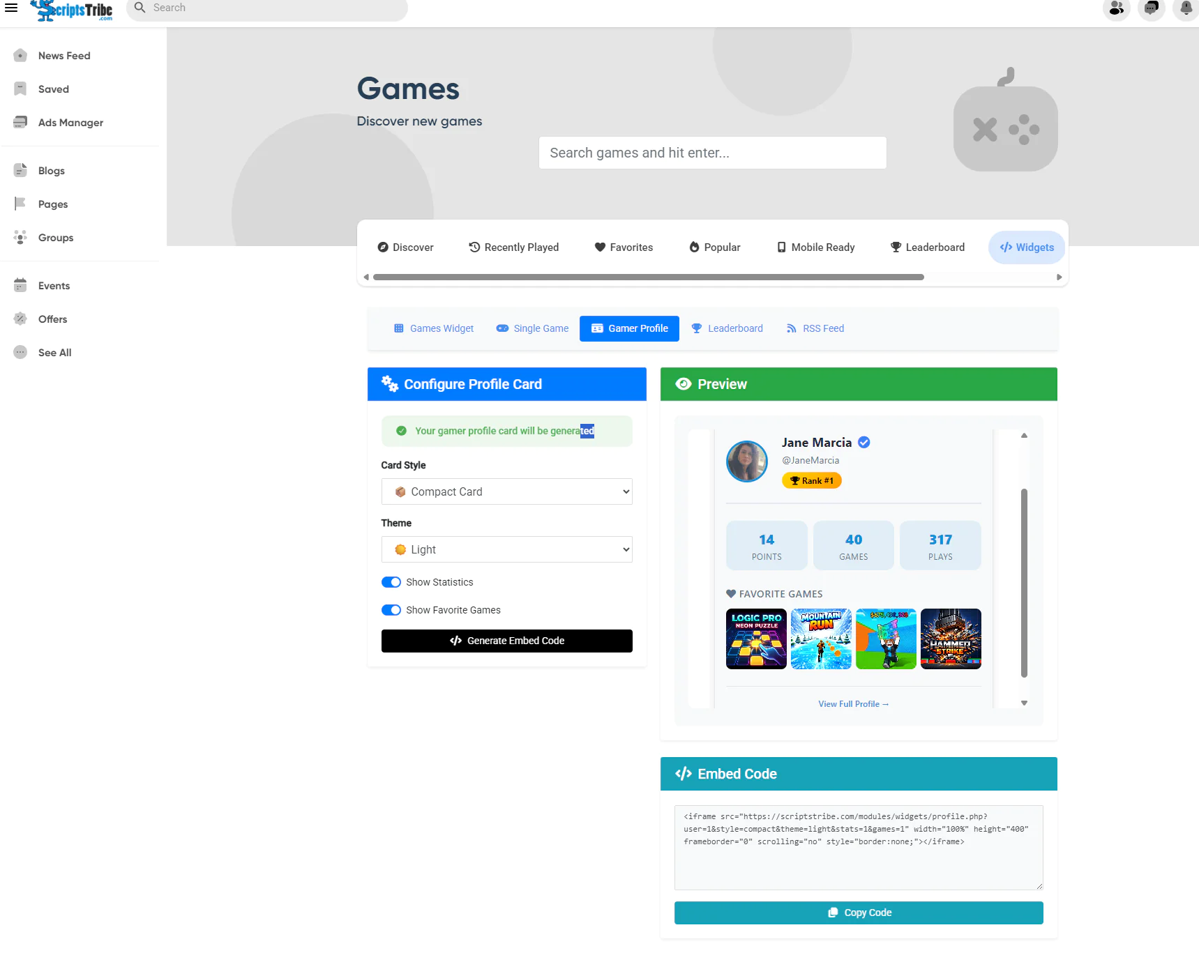 Affiliated Games for Sngine