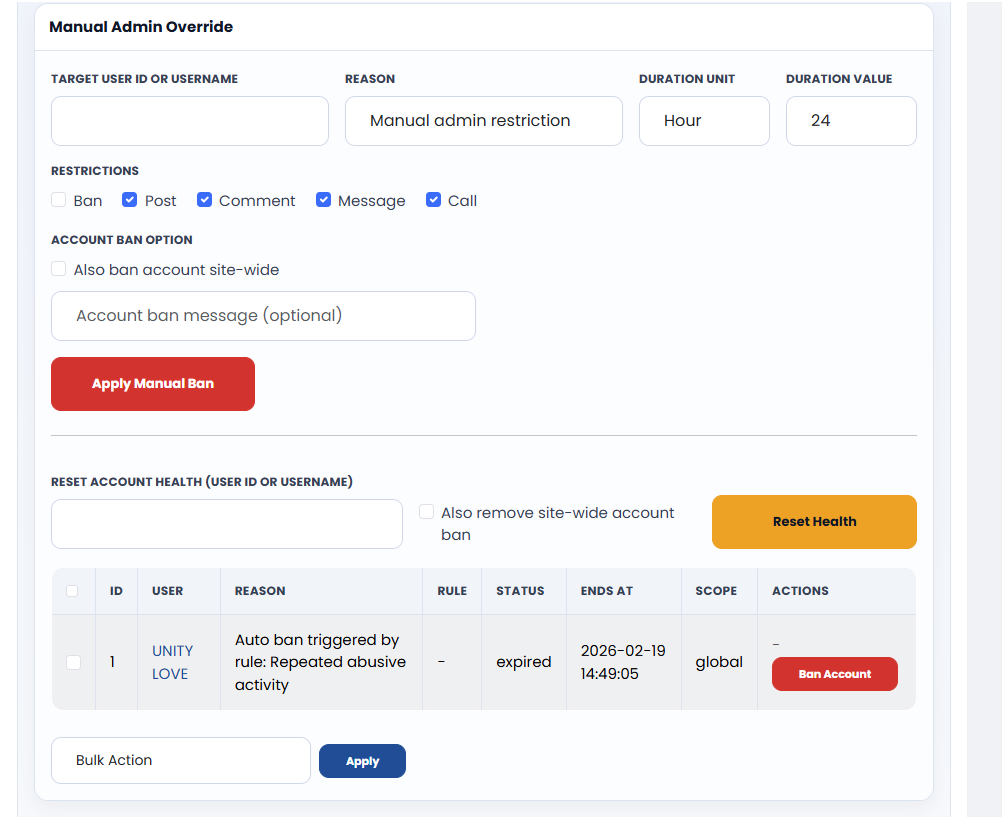 Auto Moderation & Smart Ban System Plugin for Sngine (Rule-Based AI Moderation + Admin Override)