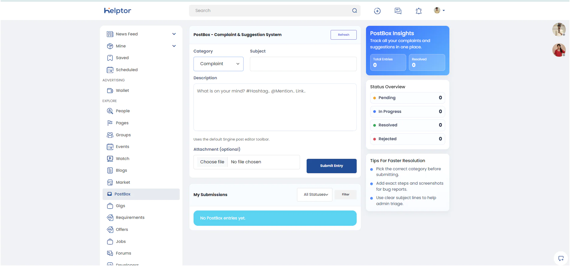 PostBox – Advanced User Feedback, Complaint & Support Management Plugin for Sngine
