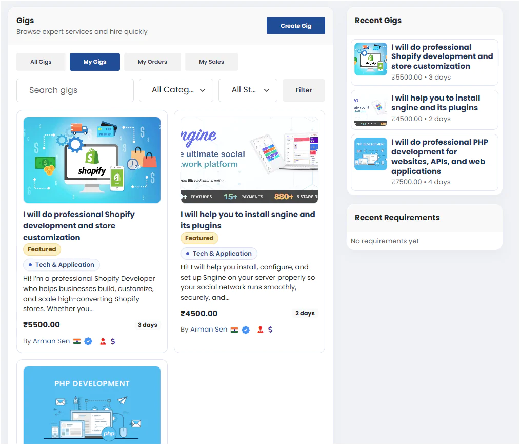 Gig Marketplace Plugin – Freelancer Service & Job Marketplace Sngine Add-on