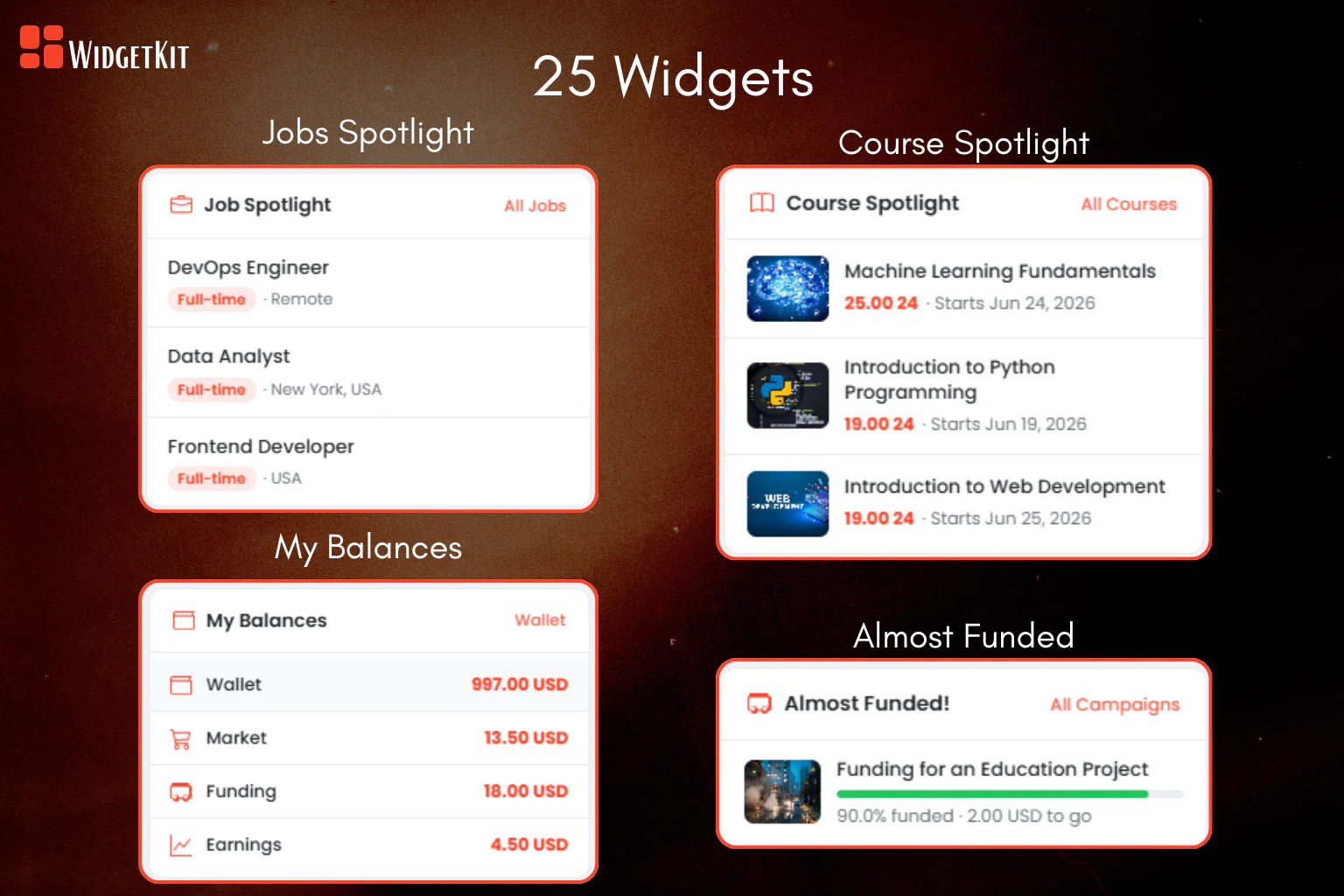 WidgetKit – 25 Sidebar Widgets for Sngine