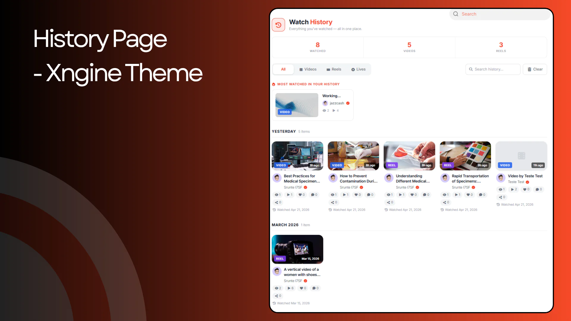 Watch History - PlayLog for Sngine - Provide Your Users with a Watch History Page