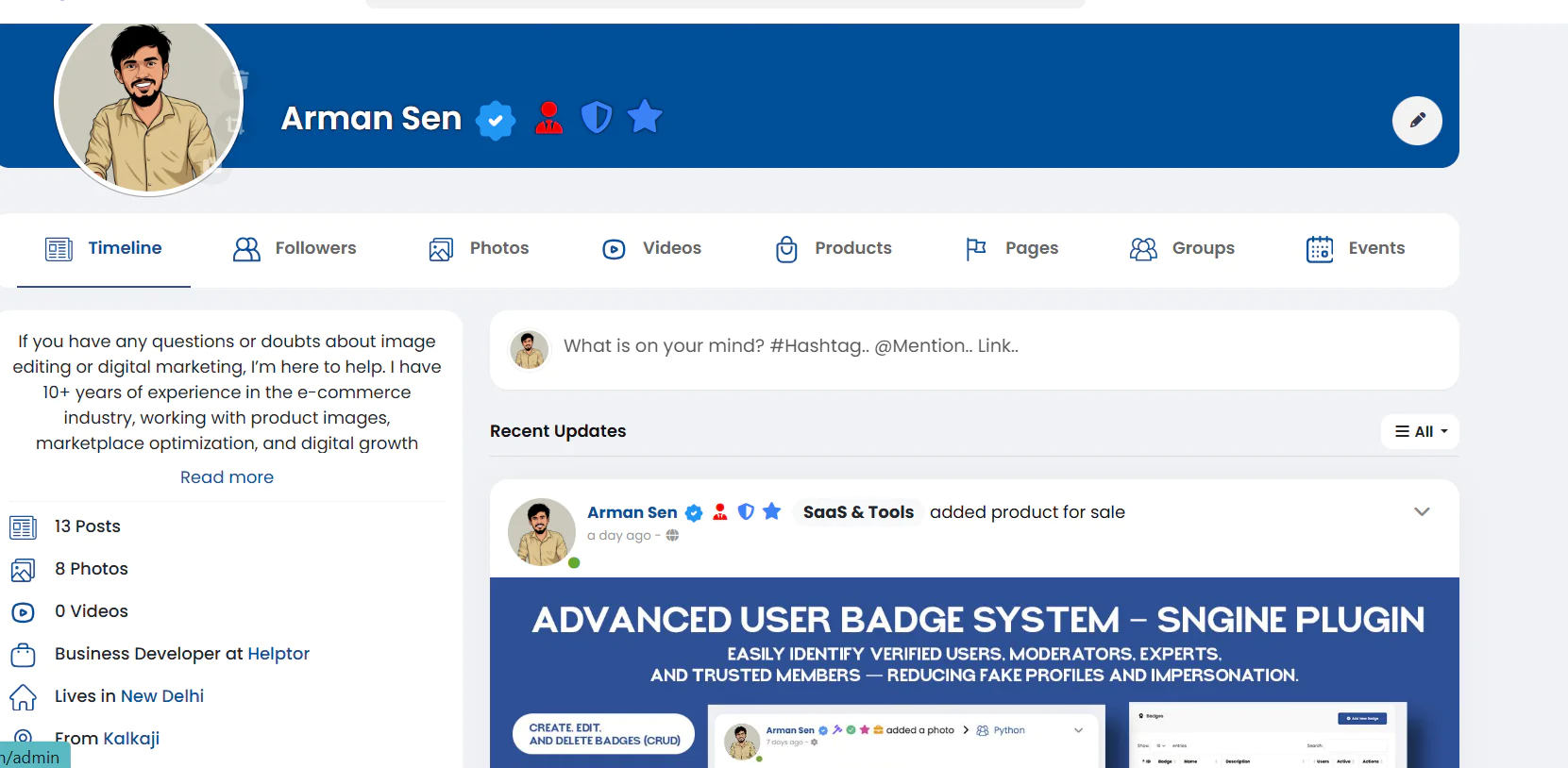 Advanced User Badge System – Sngine Plugin (Admin-Controlled)