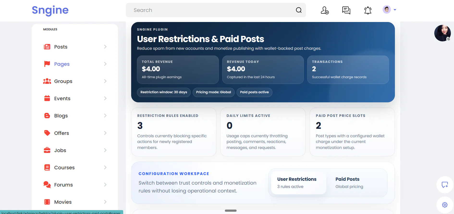 Advanced User Restrictions & Paid Posts – Sngine Plugin