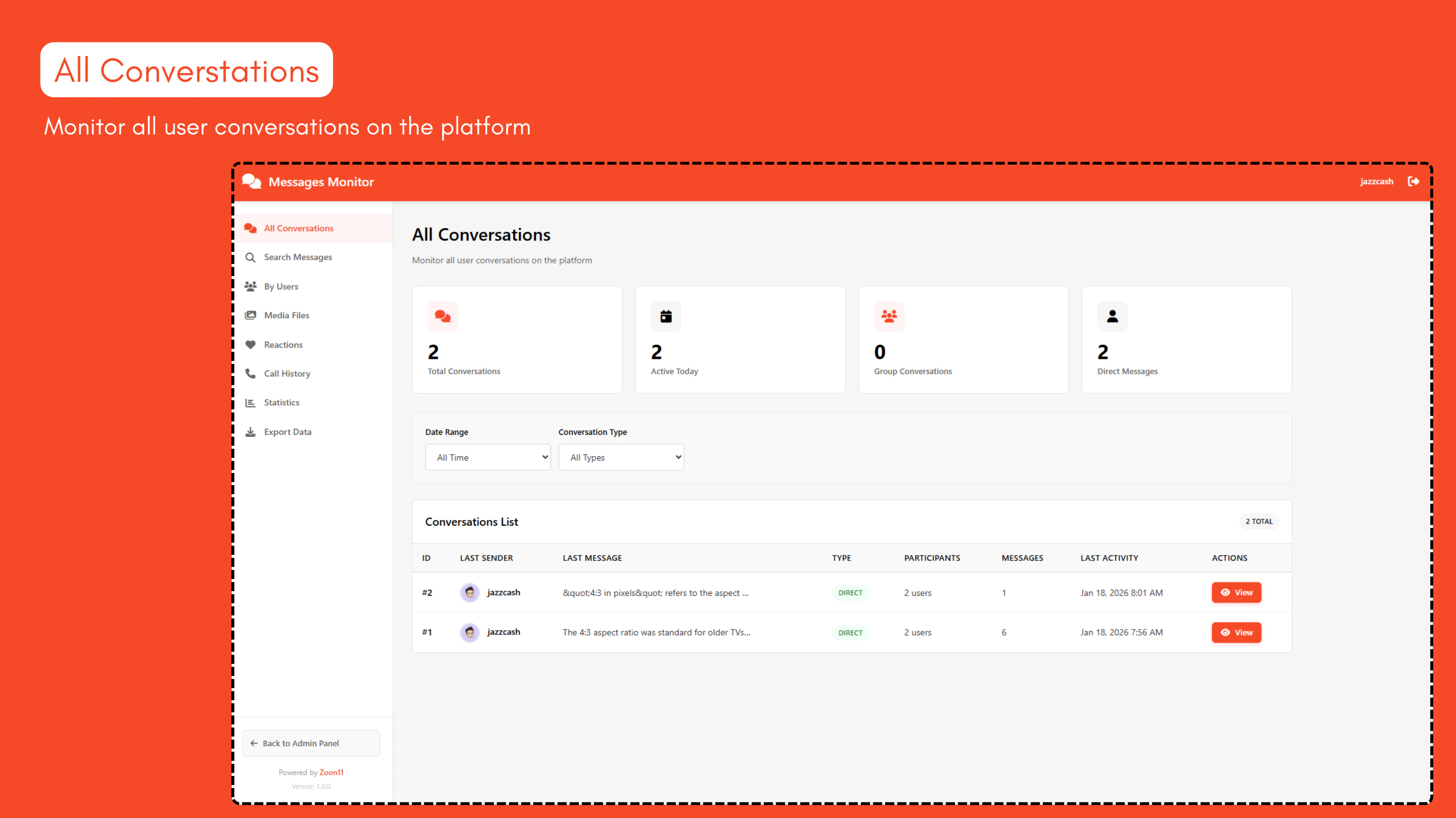 Messages Monitor for Sngine - View and Monitor All Messages Across your Platform