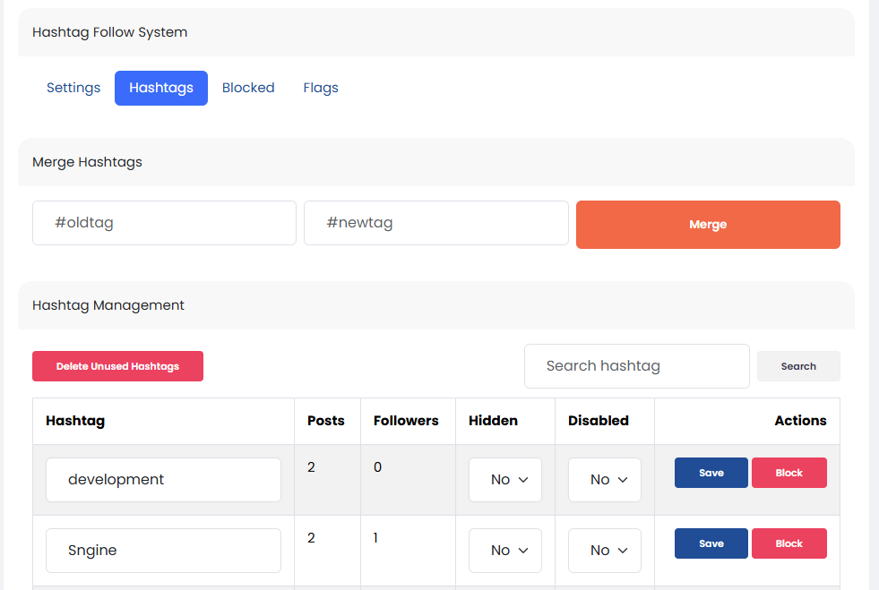 Hashtag Follow Plugin for Sngin