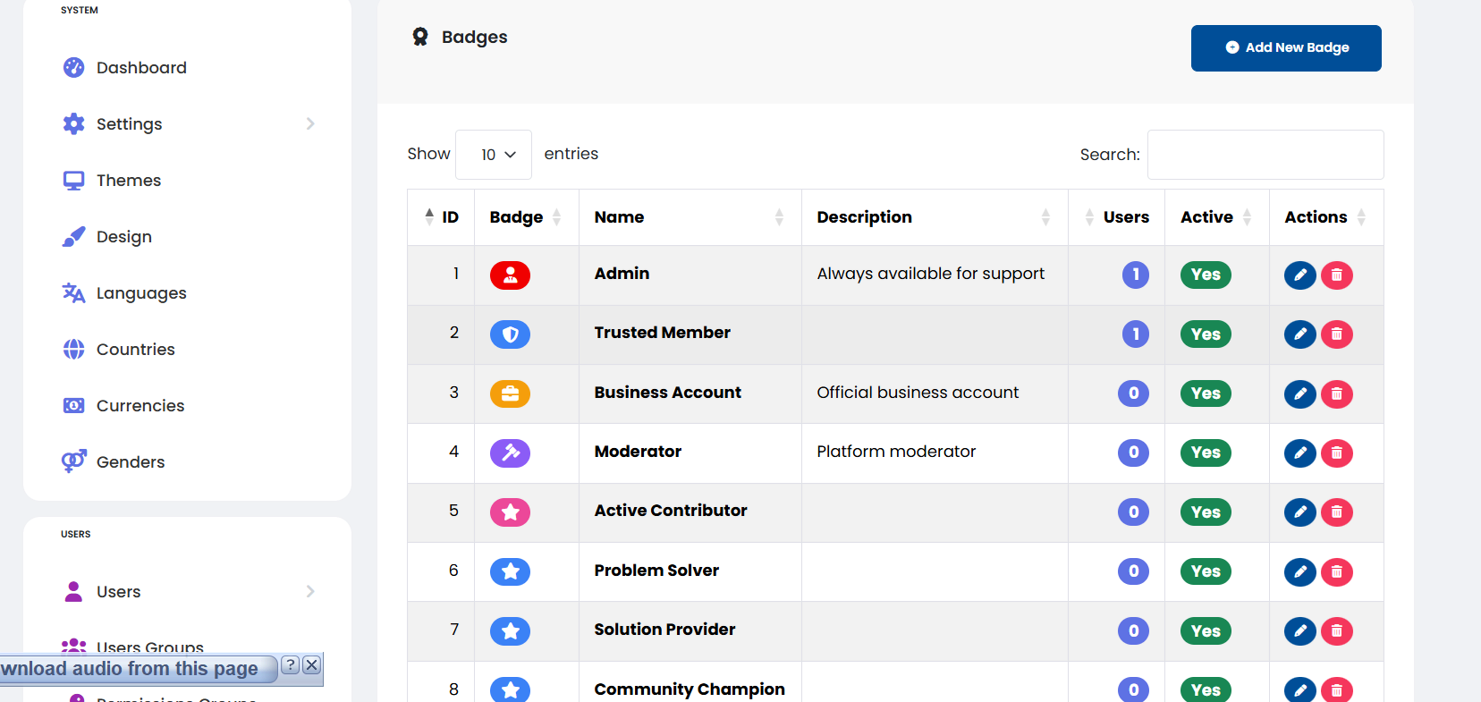 Advanced User Badge System – Sngine Plugin (Admin-Controlled)