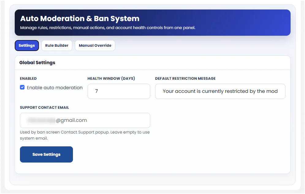 Auto Moderation & Smart Ban System Plugin for Sngine (Rule-Based AI Moderation + Admin Override)